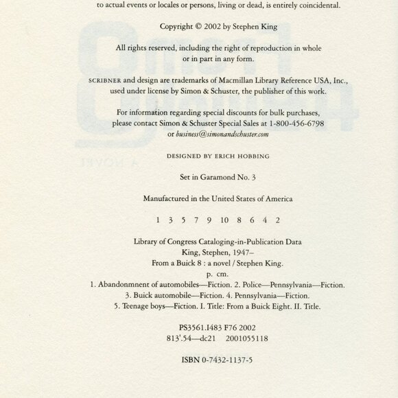 Book - Stephen King's From a Buick 8 (2002), 1st Edition Hardcover w/Dust Jacket - Picture 5 of 9